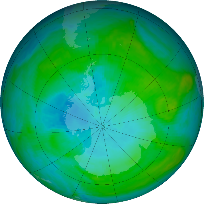 Antarctic ozone map for 07 February 1984